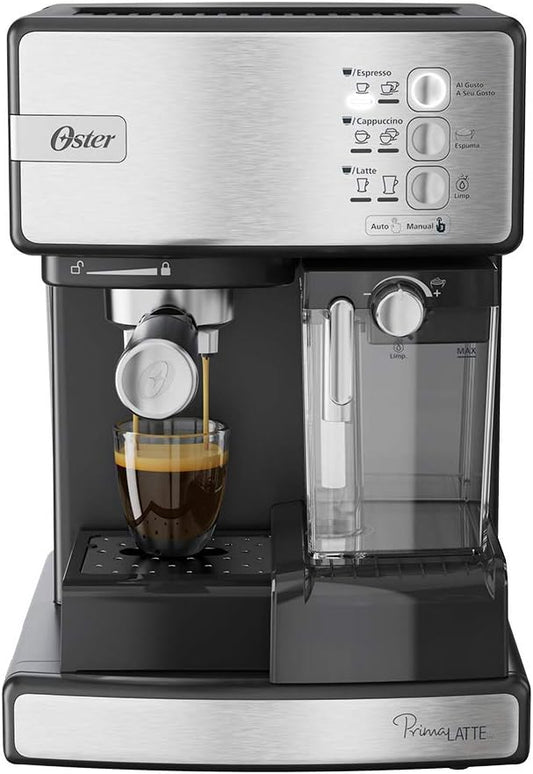 Oster Cafetera Automática de Espresso Plateada PrimaLatte BVSTEM6603SS - Macrodex